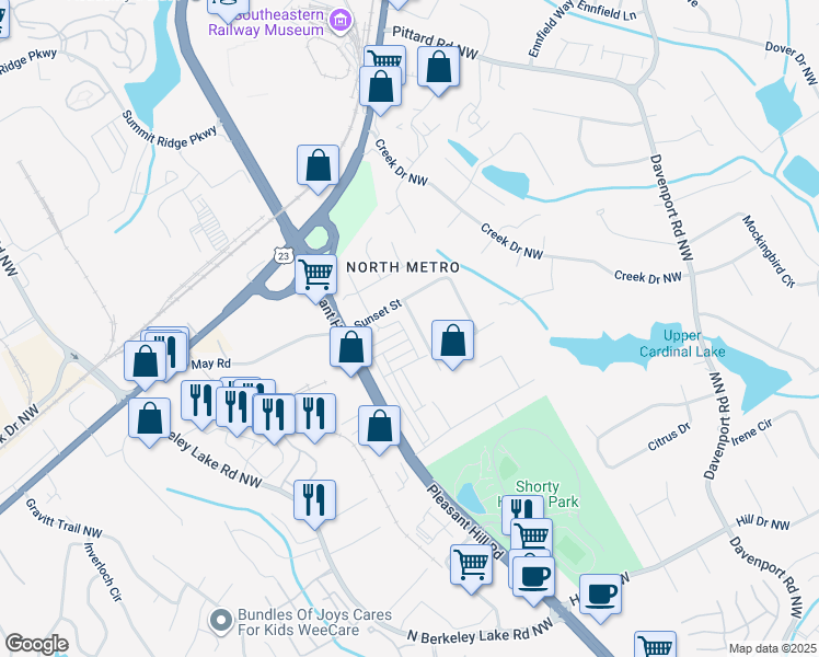 map of restaurants, bars, coffee shops, grocery stores, and more near 2887 Regal Park Court in Duluth