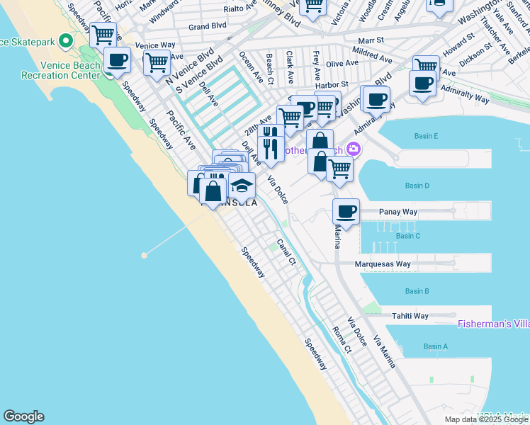 map of restaurants, bars, coffee shops, grocery stores, and more near 3115 Strongs Drive in Marina del Rey