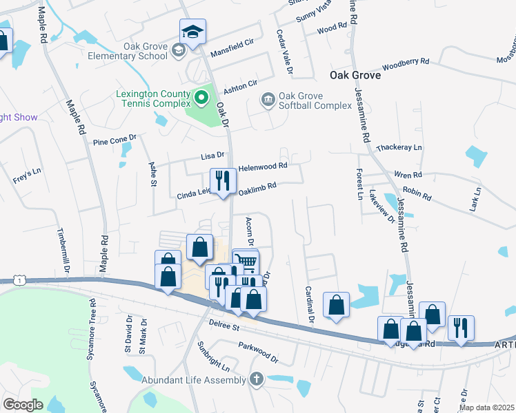 map of restaurants, bars, coffee shops, grocery stores, and more near 236 Oakwood Drive in Lexington