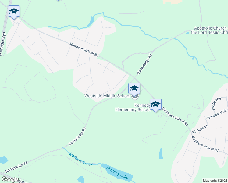 map of restaurants, bars, coffee shops, grocery stores, and more near 419 Foxdale Road in Winder
