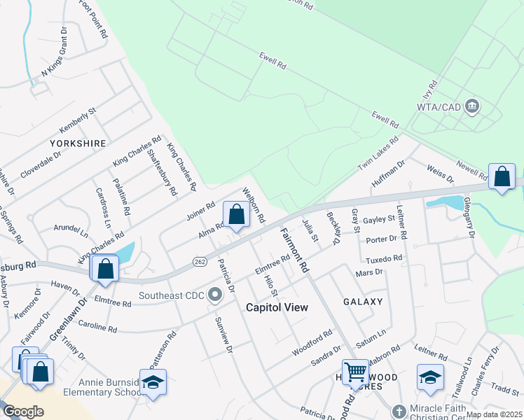 map of restaurants, bars, coffee shops, grocery stores, and more near 6904 Welborn Road in Columbia