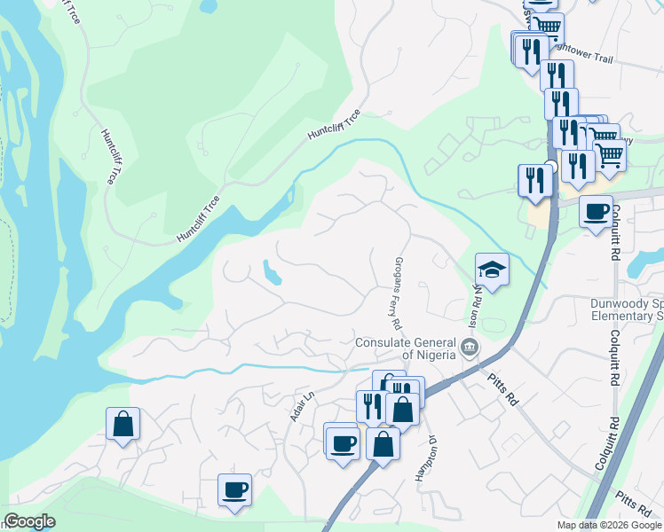 map of restaurants, bars, coffee shops, grocery stores, and more near 170 Grogans Landing in Atlanta