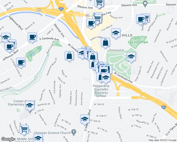 map of restaurants, bars, coffee shops, grocery stores, and more near 6701 South Sepulveda Boulevard in Los Angeles