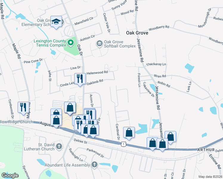 map of restaurants, bars, coffee shops, grocery stores, and more near 514 Cardinal Court in Lexington