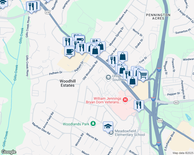 map of restaurants, bars, coffee shops, grocery stores, and more near 12 Quarters Row in Columbia