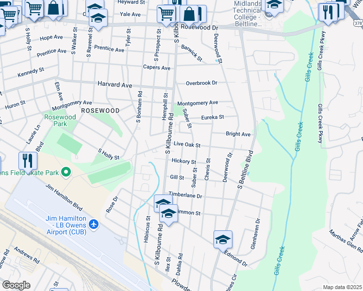 map of restaurants, bars, coffee shops, grocery stores, and more near 35 Cavalier Court in Columbia