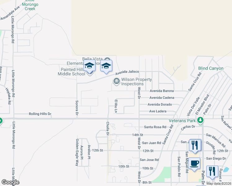 map of restaurants, bars, coffee shops, grocery stores, and more near 65813 Avenida Barona in Desert Hot Springs