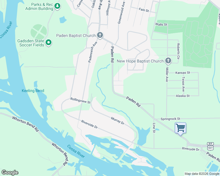 map of restaurants, bars, coffee shops, grocery stores, and more near 162 Paden Road in Gadsden