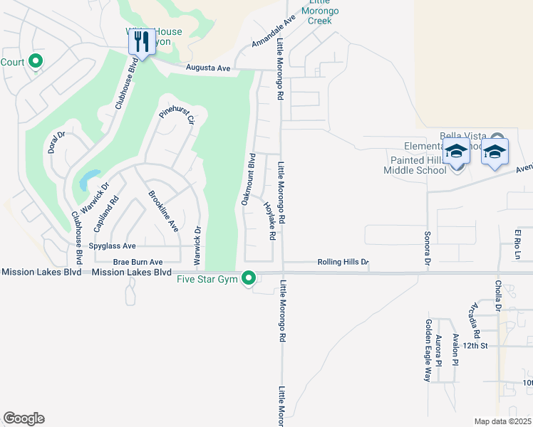 map of restaurants, bars, coffee shops, grocery stores, and more near 9735 Hoylake Road in Desert Hot Springs