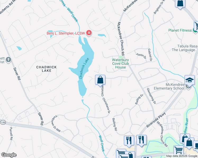 map of restaurants, bars, coffee shops, grocery stores, and more near 1103 Hopedale Lane in Lawrenceville