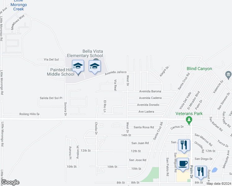 map of restaurants, bars, coffee shops, grocery stores, and more near 65901 Avenida Barona in Desert Hot Springs
