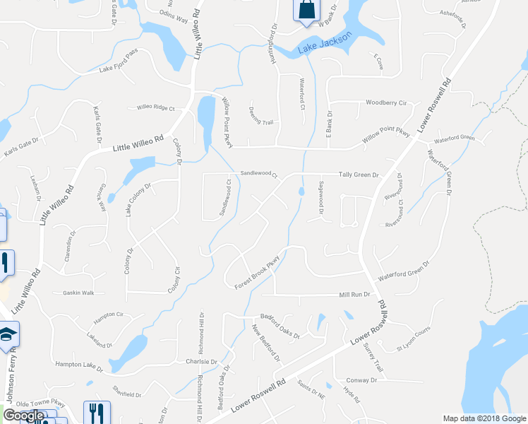 map of restaurants, bars, coffee shops, grocery stores, and more near 5340 Tally Green Drive in Marietta