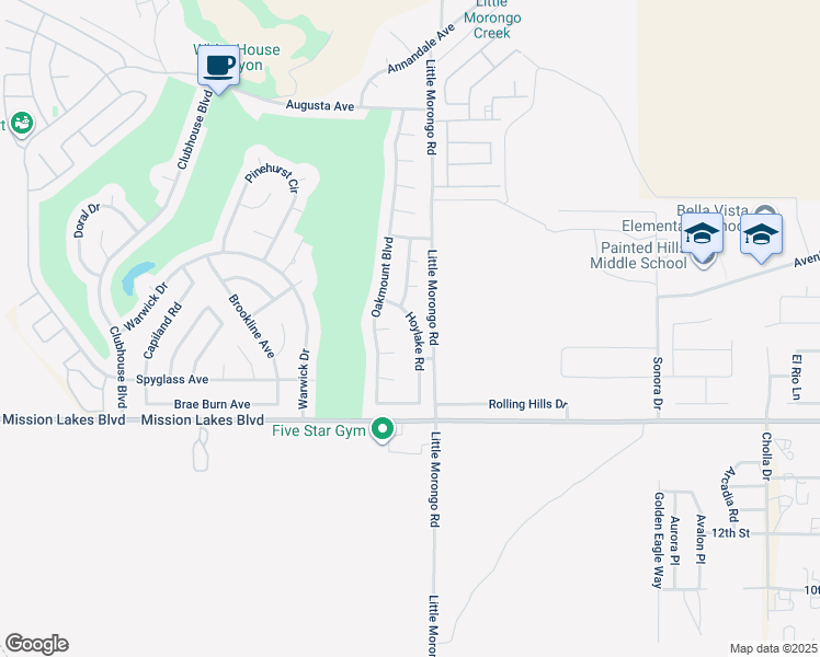 map of restaurants, bars, coffee shops, grocery stores, and more near 9735 Hoylake Road in Desert Hot Springs