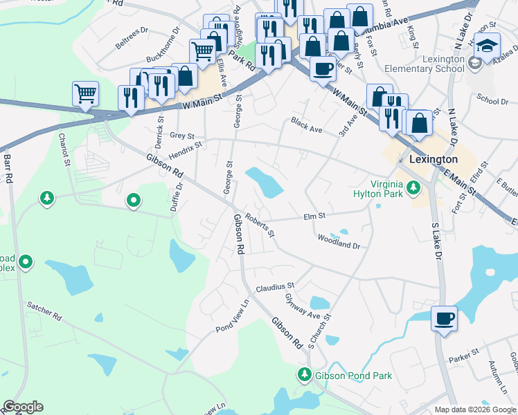 map of restaurants, bars, coffee shops, grocery stores, and more near 123 South Village Road in Lexington