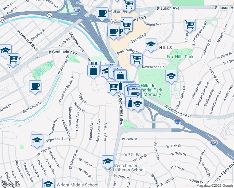 map of restaurants, bars, coffee shops, grocery stores, and more near 6701 South Sepulveda Boulevard in Los Angeles