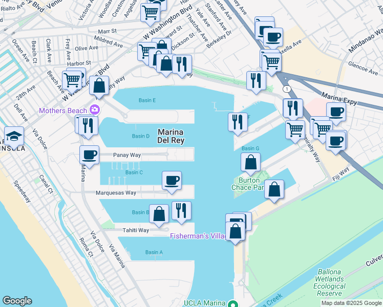 map of restaurants, bars, coffee shops, grocery stores, and more near in MARINA DL REY