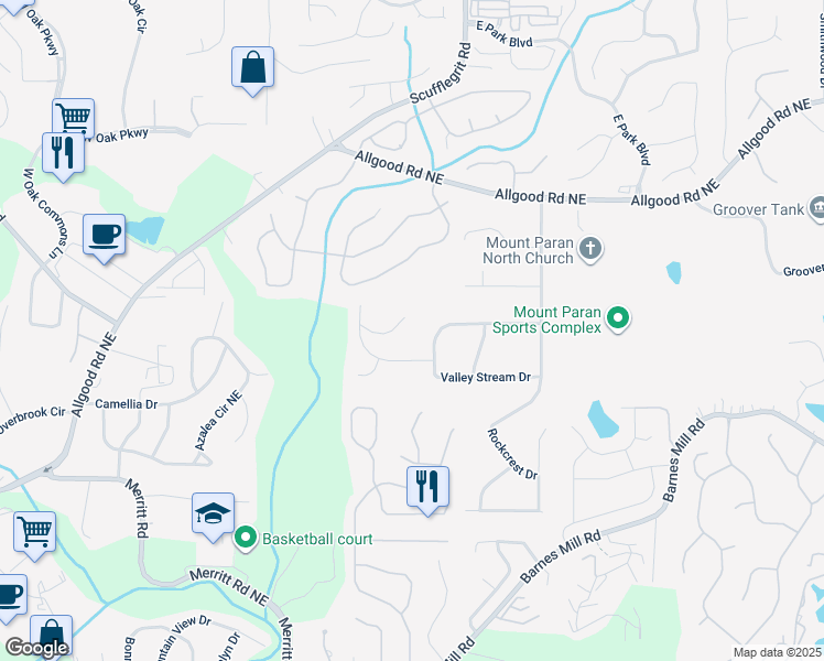 map of restaurants, bars, coffee shops, grocery stores, and more near 1463 Shadowrock Heights in Marietta