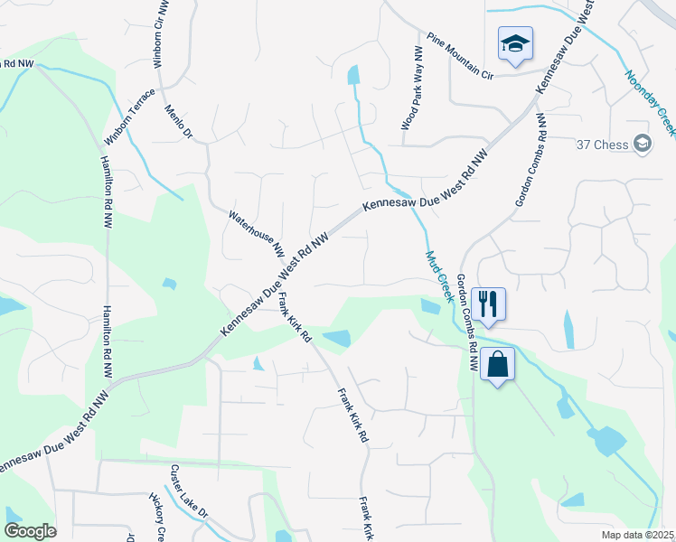 map of restaurants, bars, coffee shops, grocery stores, and more near 3190 Shumard Way Northeast in Marietta