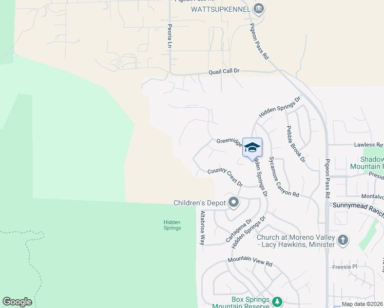 map of restaurants, bars, coffee shops, grocery stores, and more near 9745 Sunnybrook Drive in Moreno Valley