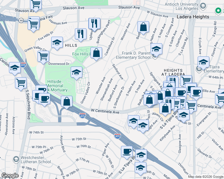 map of restaurants, bars, coffee shops, grocery stores, and more near 6619 Bedford Avenue in Los Angeles