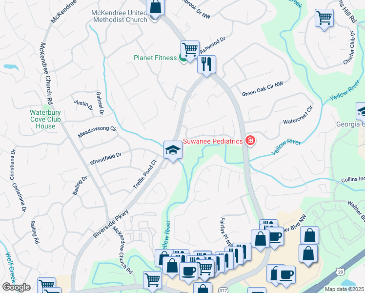 map of restaurants, bars, coffee shops, grocery stores, and more near 710 Oxford Crest Court Northwest in Lawrenceville