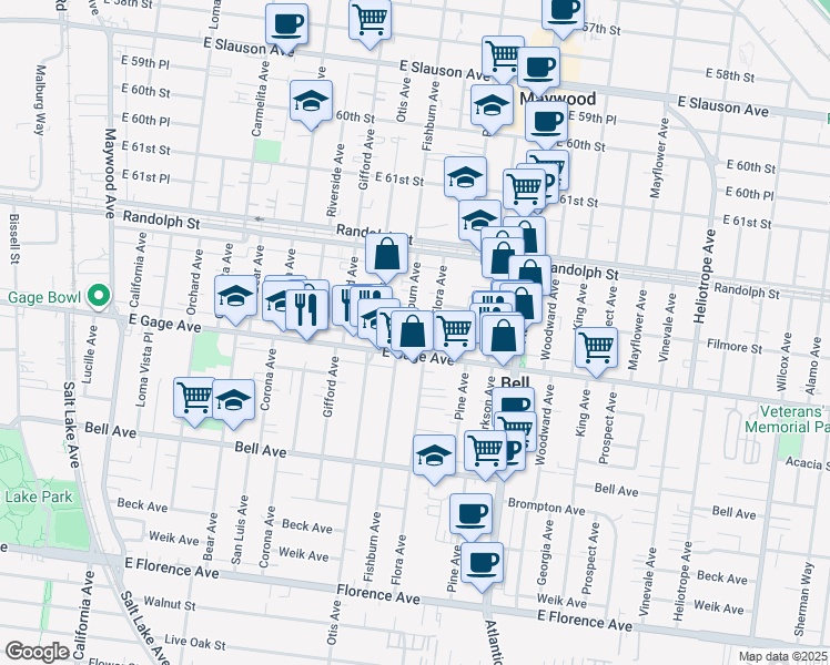 map of restaurants, bars, coffee shops, grocery stores, and more near 6316 Fishburn Avenue in Bell Gardens