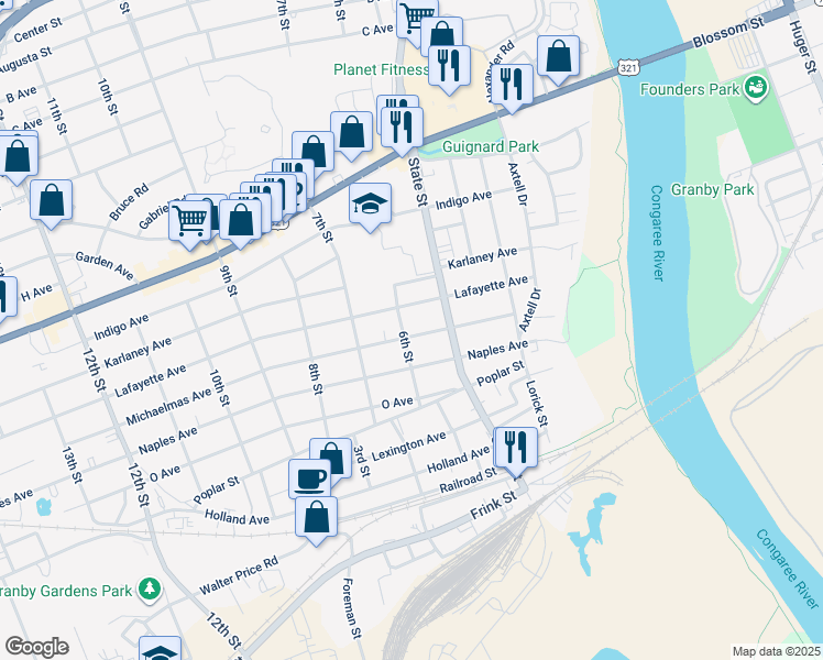 map of restaurants, bars, coffee shops, grocery stores, and more near 532 Michaelmas Avenue in Cayce