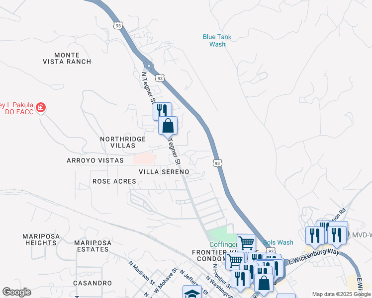 map of restaurants, bars, coffee shops, grocery stores, and more near 975 North Tegner Street in Wickenburg