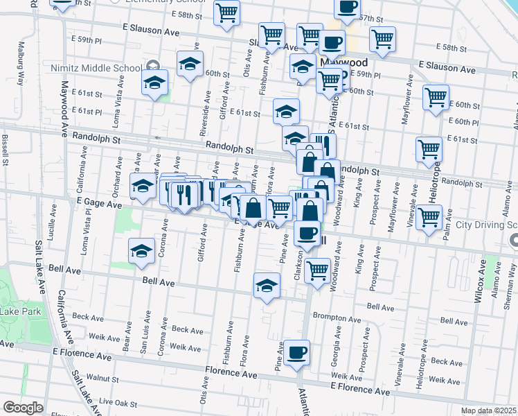map of restaurants, bars, coffee shops, grocery stores, and more near 6316 Fishburn Avenue in Bell Gardens