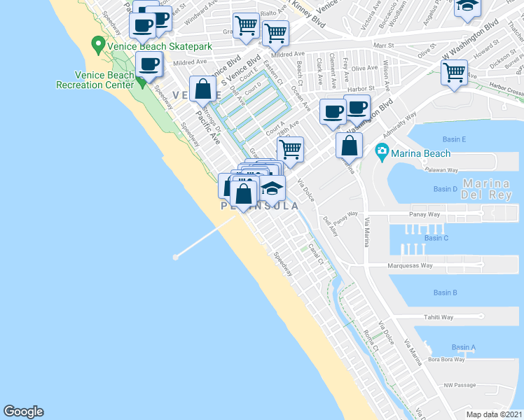 map of restaurants, bars, coffee shops, grocery stores, and more near in Los Angeles