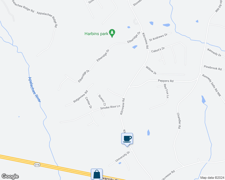 map of restaurants, bars, coffee shops, grocery stores, and more near 1307 Stonemont Road in Auburn