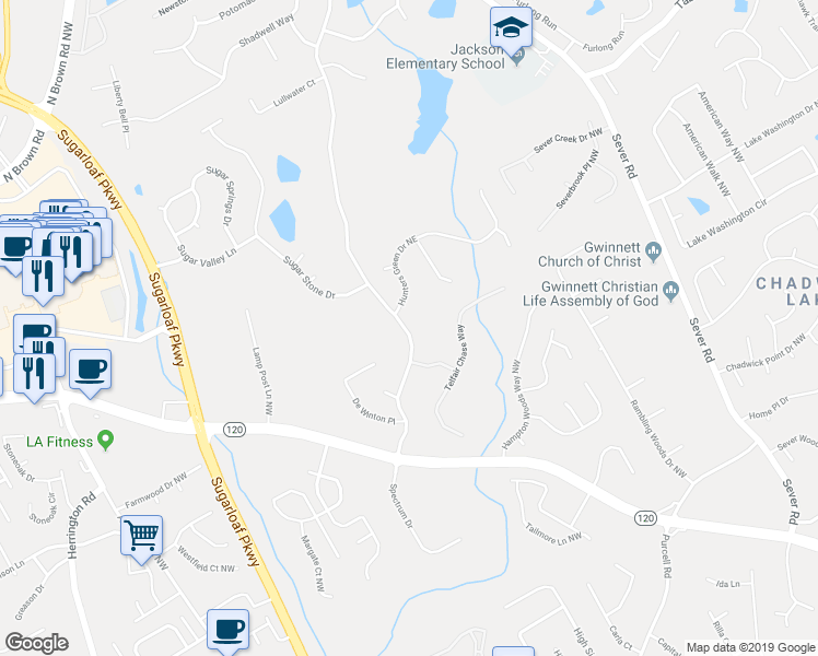 map of restaurants, bars, coffee shops, grocery stores, and more near 1795 Lebanon Road Northwest in Lawrenceville