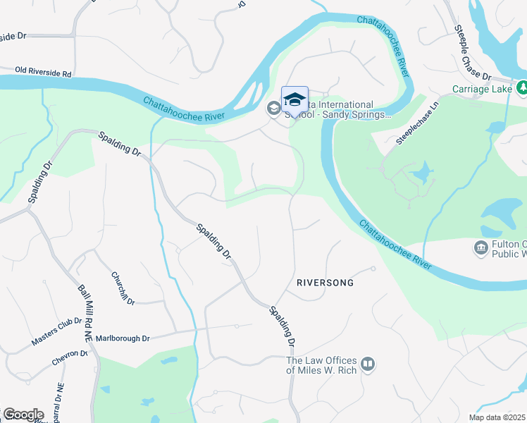 map of restaurants, bars, coffee shops, grocery stores, and more near 7575 Bridgegate Court in Atlanta