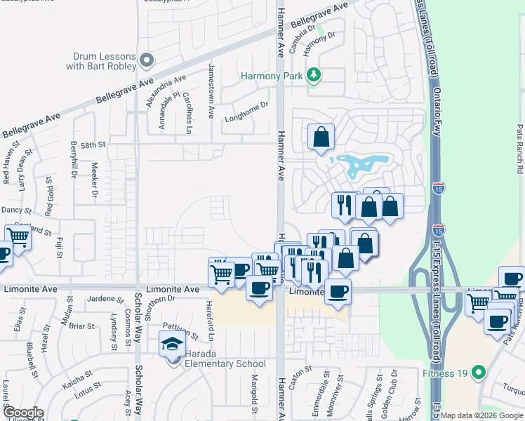 map of restaurants, bars, coffee shops, grocery stores, and more near in Corona