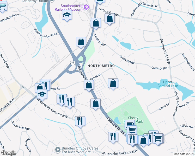 map of restaurants, bars, coffee shops, grocery stores, and more near 2947 Regal Park Court in Duluth