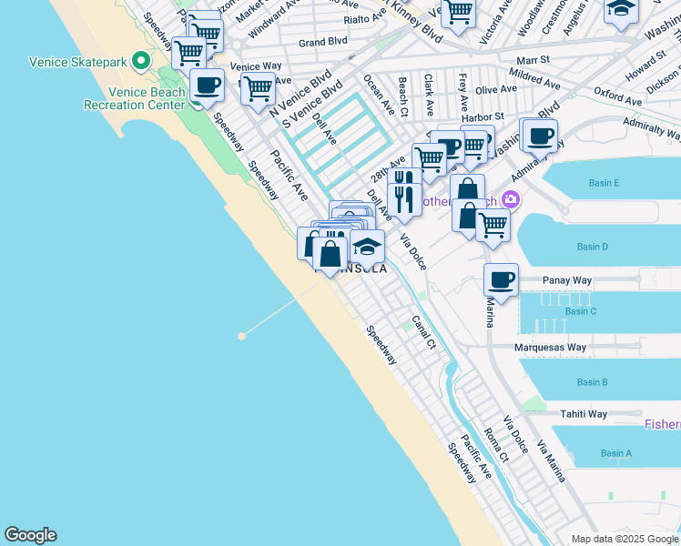 map of restaurants, bars, coffee shops, grocery stores, and more near in Los Angeles