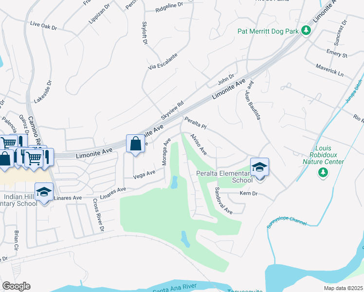 map of restaurants, bars, coffee shops, grocery stores, and more near 6019 Avenue Juan Diaz in Riverside