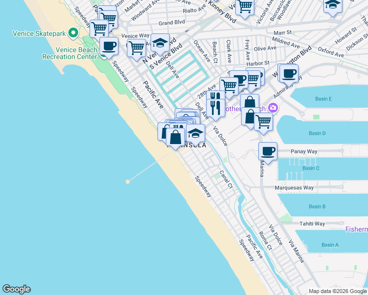 map of restaurants, bars, coffee shops, grocery stores, and more near in Los Angeles