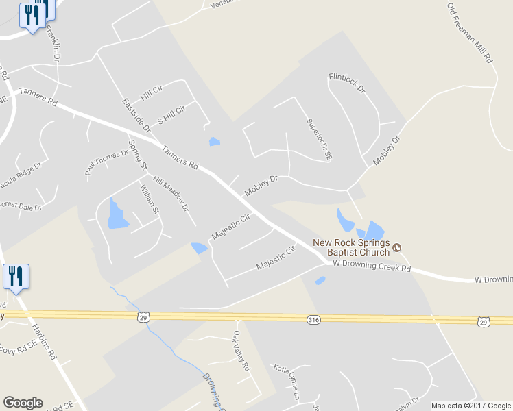 map of restaurants, bars, coffee shops, grocery stores, and more near 746 Tanners Road in Dacula