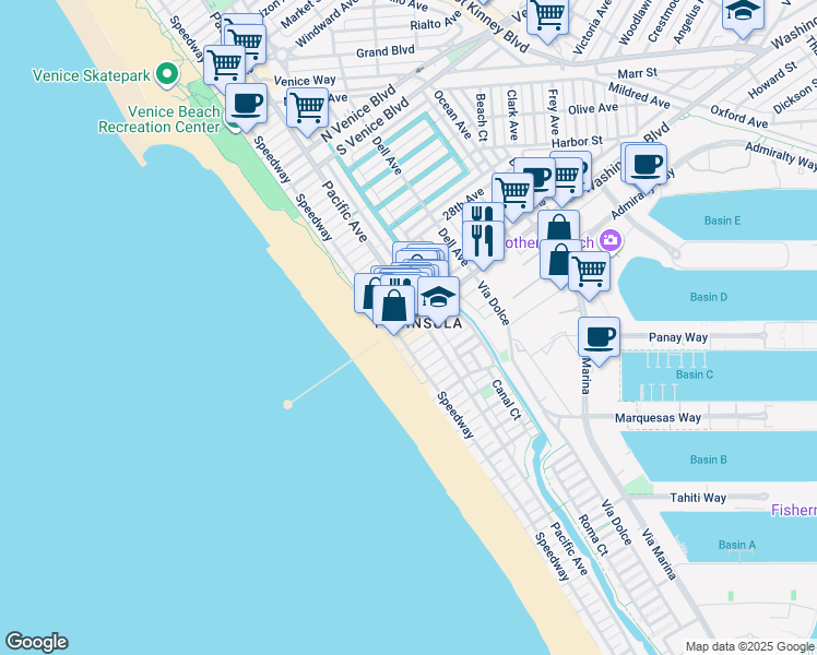 map of restaurants, bars, coffee shops, grocery stores, and more near in Los Angeles