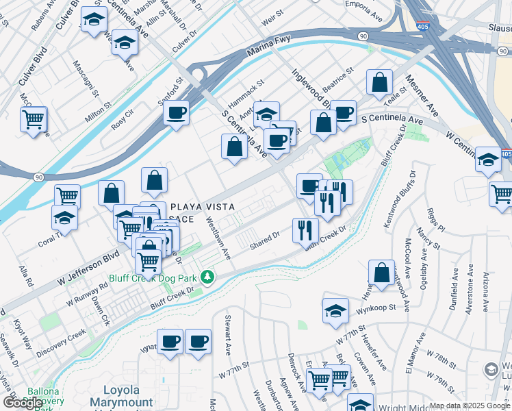 map of restaurants, bars, coffee shops, grocery stores, and more near 12446 Osprey Lane in Los Angeles