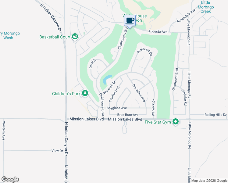 map of restaurants, bars, coffee shops, grocery stores, and more near 9571 Capiland Road in Desert Hot Springs