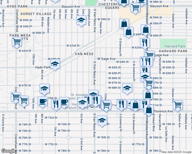 map of restaurants, bars, coffee shops, grocery stores, and more near 6565 Haas Avenue in Los Angeles