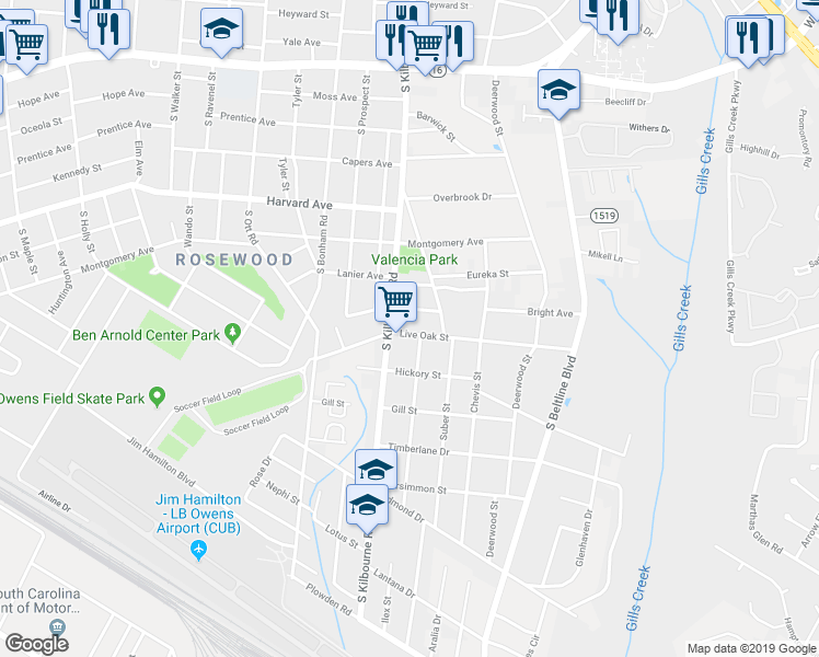 map of restaurants, bars, coffee shops, grocery stores, and more near 35 Cavalier Court in Columbia