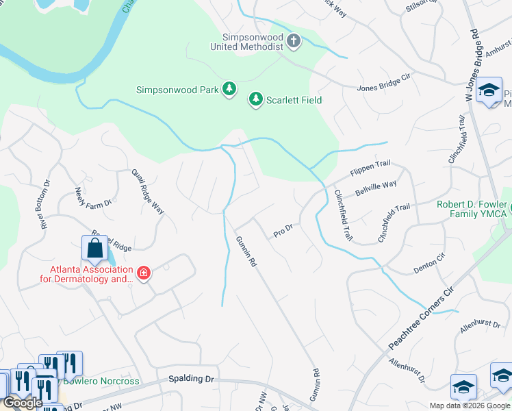 map of restaurants, bars, coffee shops, grocery stores, and more near 5875 Match Point in Norcross