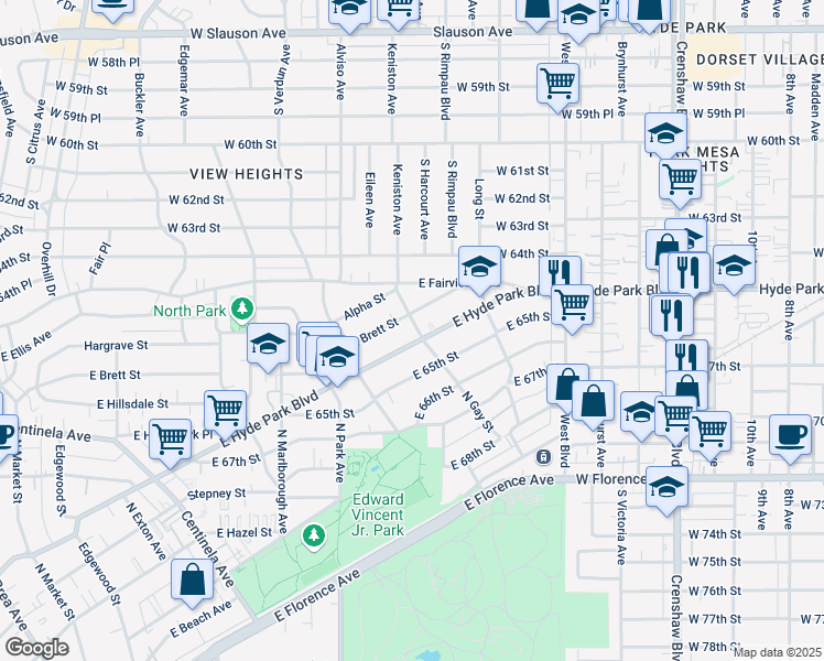 map of restaurants, bars, coffee shops, grocery stores, and more near 1109 North Gay Street in Inglewood