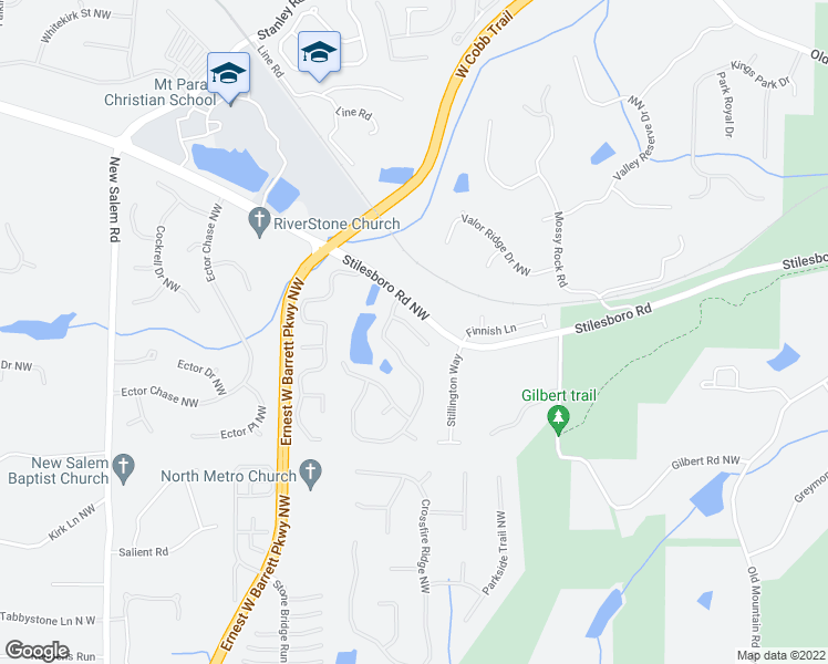 map of restaurants, bars, coffee shops, grocery stores, and more near 1864 Eveningside Way Northwest in Kennesaw