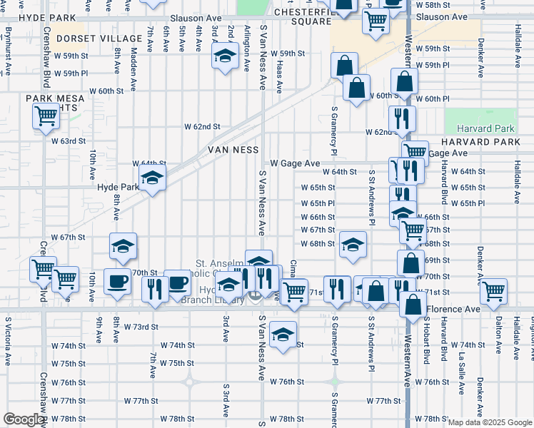 map of restaurants, bars, coffee shops, grocery stores, and more near 6565 Haas Avenue in Los Angeles
