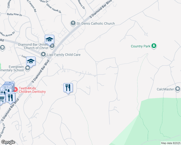 map of restaurants, bars, coffee shops, grocery stores, and more near 22427 Steeplechase Lane in Diamond Bar