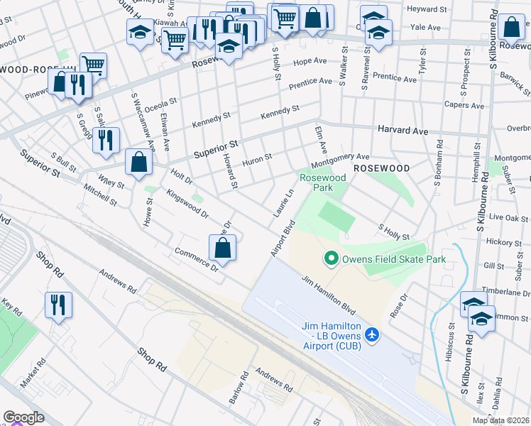 map of restaurants, bars, coffee shops, grocery stores, and more near 953 Howard Street in Columbia